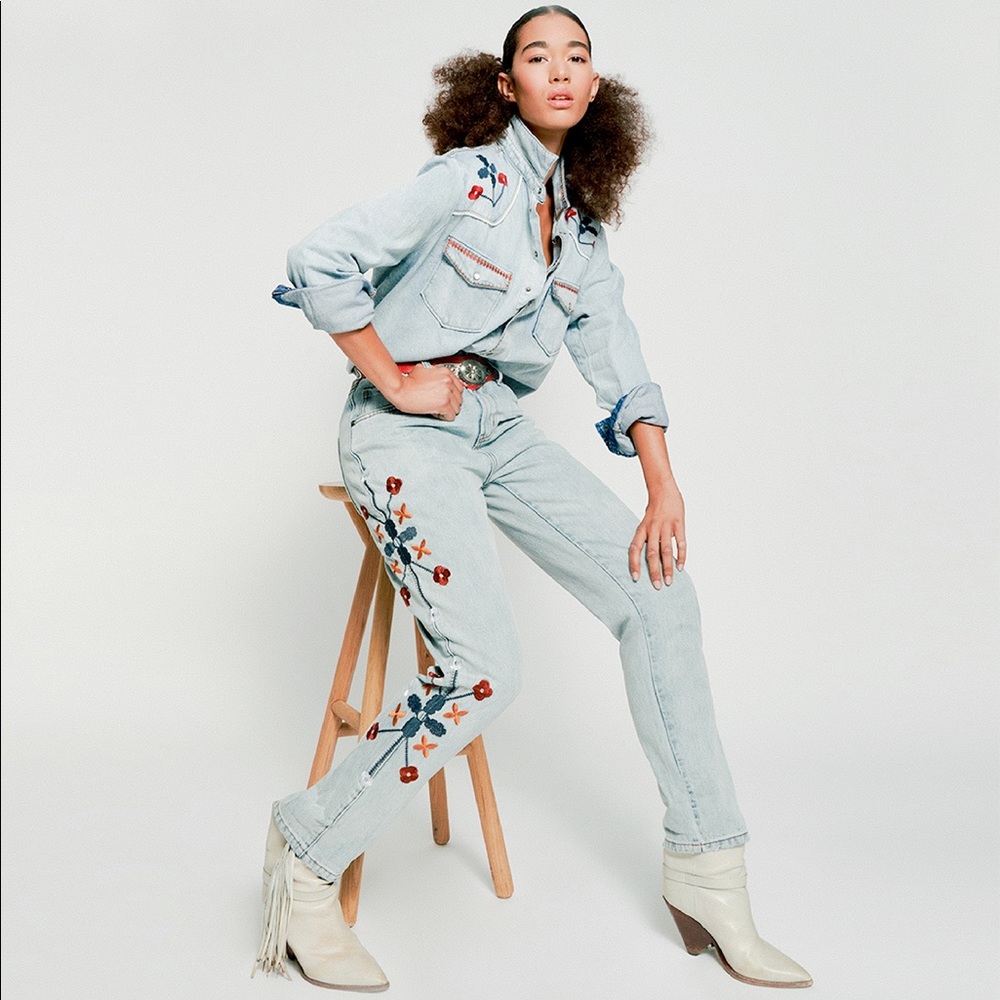One Teaspoon Woodstock embroidered western denim shirt